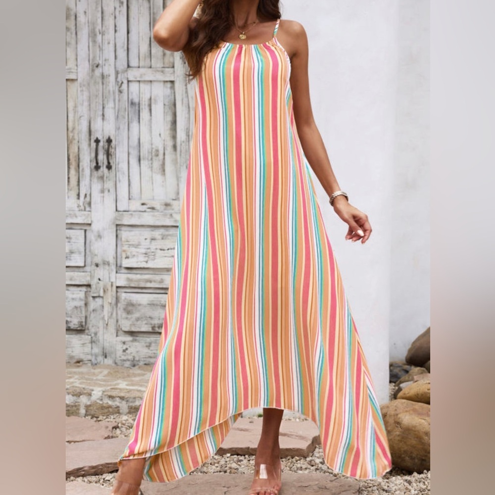 Multi colored Striped a-line strap dress
